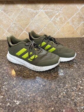 Olive Green Adidas Sneakers with Neon Accents